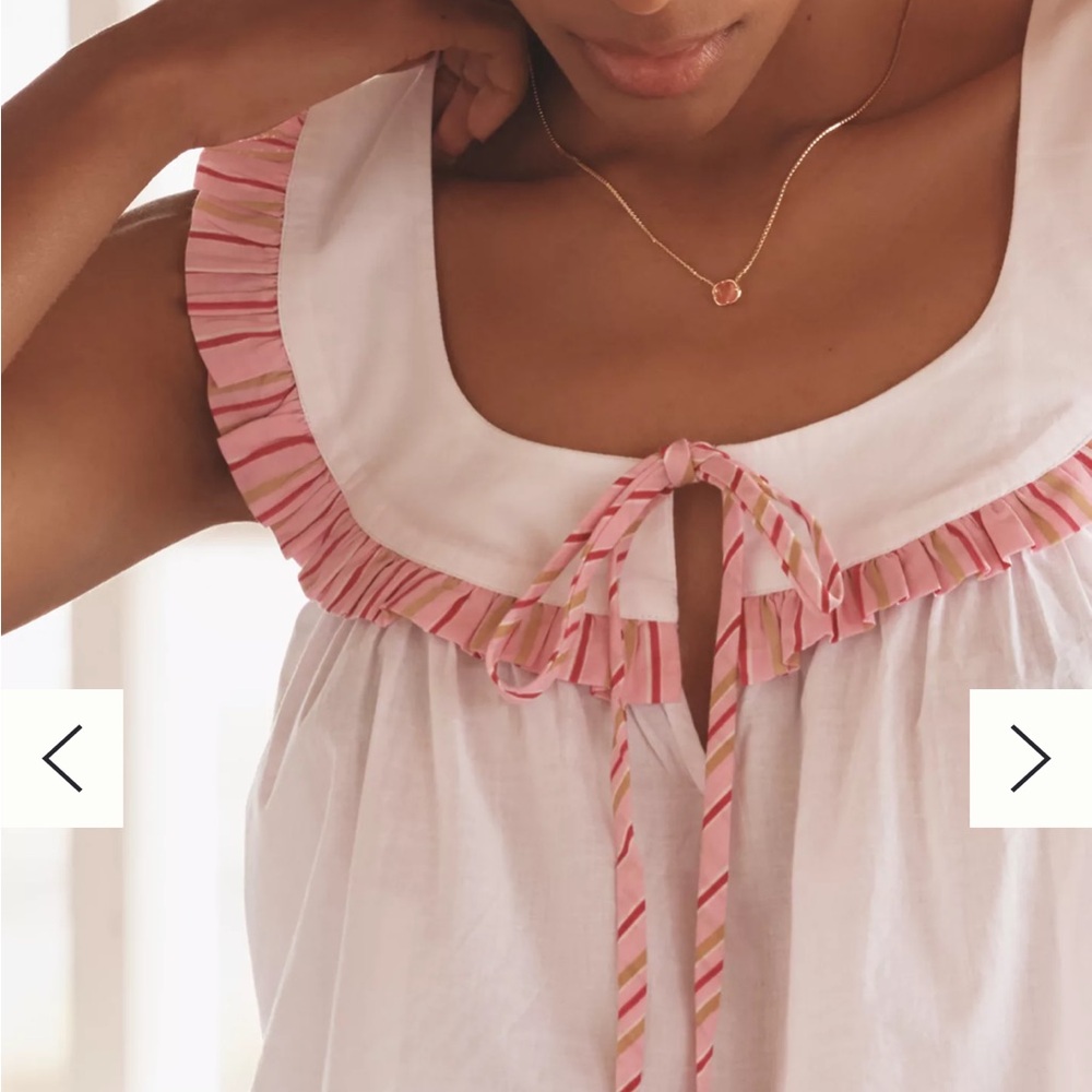 Women's White and Pink Ruffle top